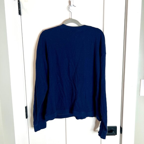 Garnet Hill Navy Weekender Mock Neck Long Sleeve Waffle Knit Thermal Size Large - Picture 5 of 5